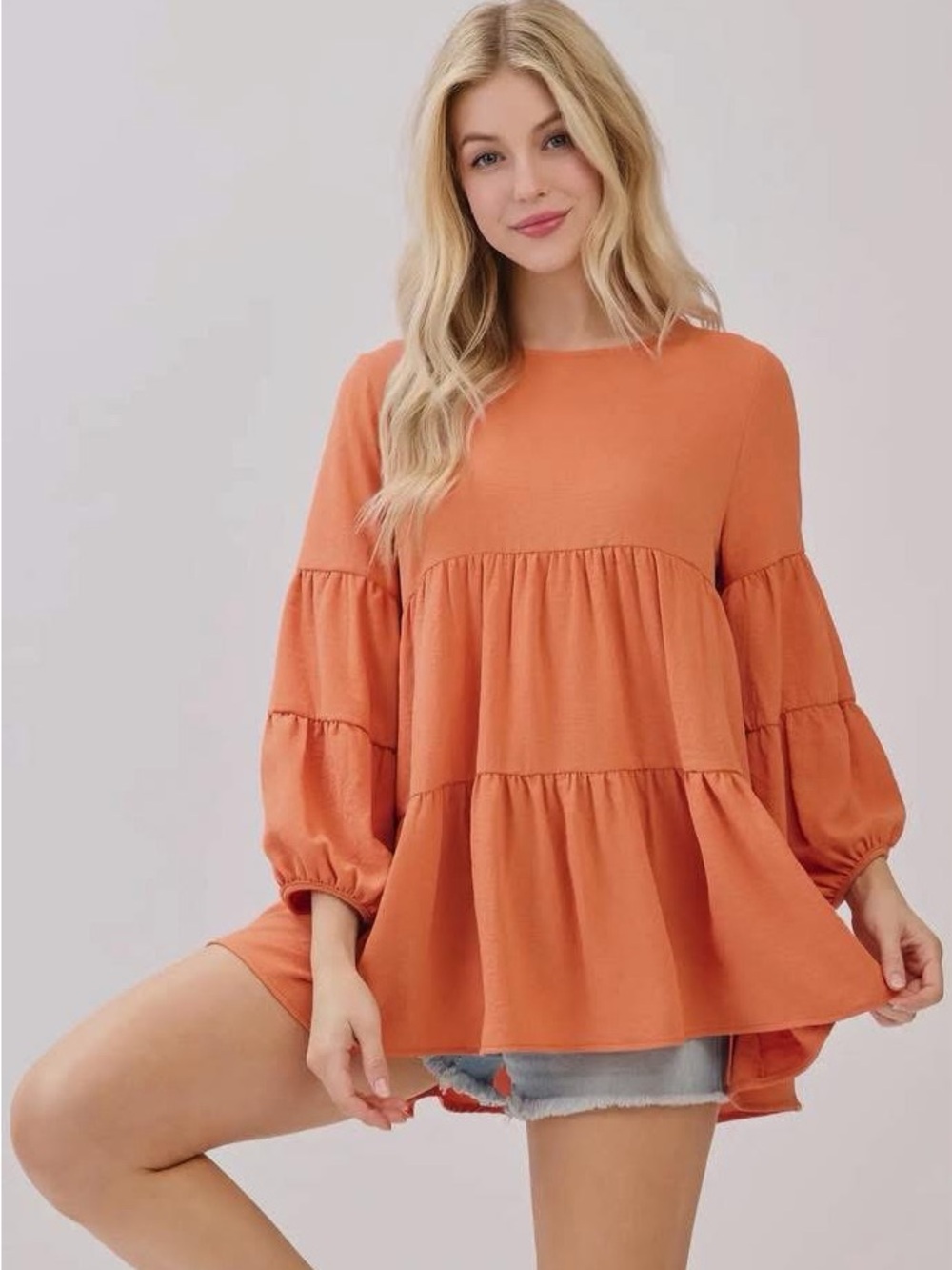 Tiered Peasant Blouse - Orange